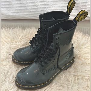 Dark gray Dr Martens docs new without tag. Never worn. Shiny patent. Women’s 8!!
